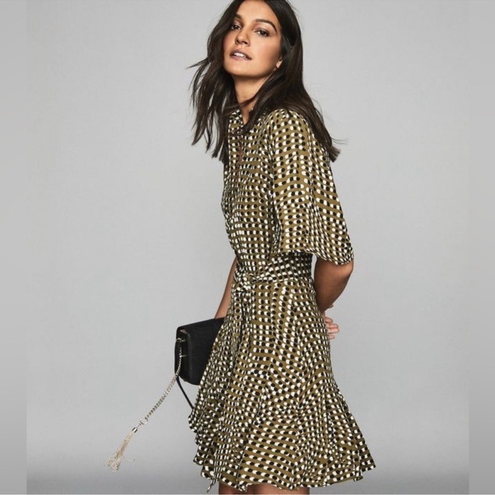 Reiss Black and Gold Checkered Mini Dress